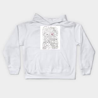 doodle art black and white minimal line art Kids Hoodie